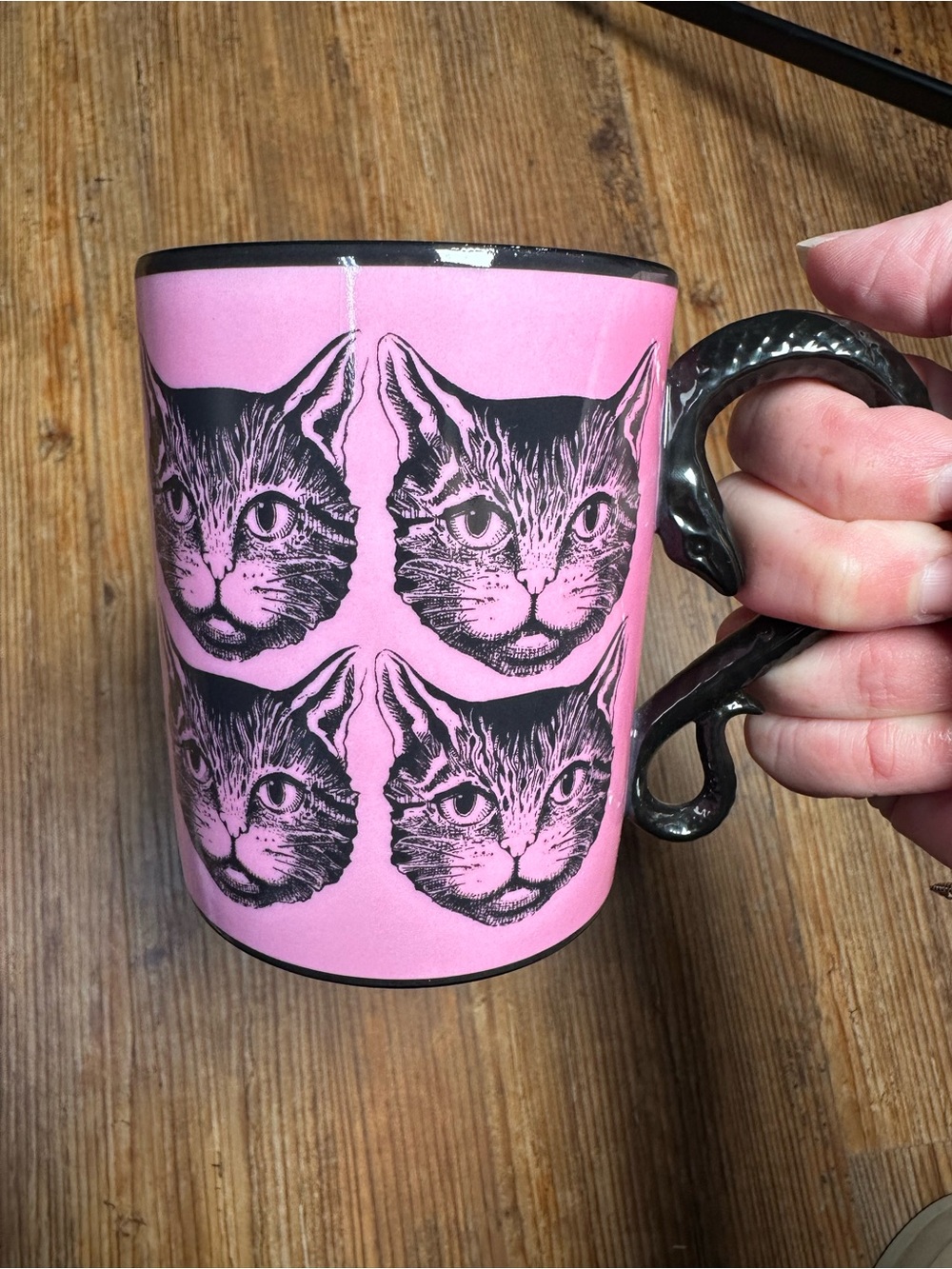 Gucci Pink “Mystic Cat” Porcelain Mug with Black Snake Handle Accent